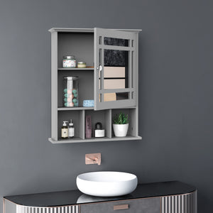 Armoire de salle de bain avec porte miroir et 3 étagères, gris