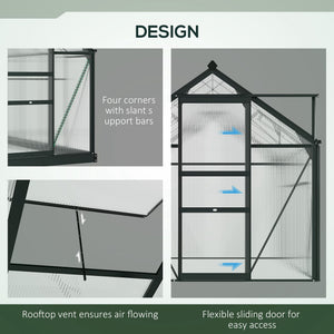 Garden greenhouse with sliding door, grey