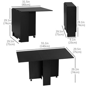 Table pliante avec étagères à 2 niveaux et roulettes, noire