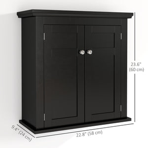 Armoire de salle de bain avec étagères réglable, noir