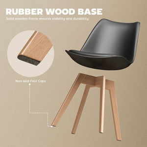 Ensemble de 6 chaises de salle à manger modernes en bois d'hévéa avec coussin en cuir PU - Noir