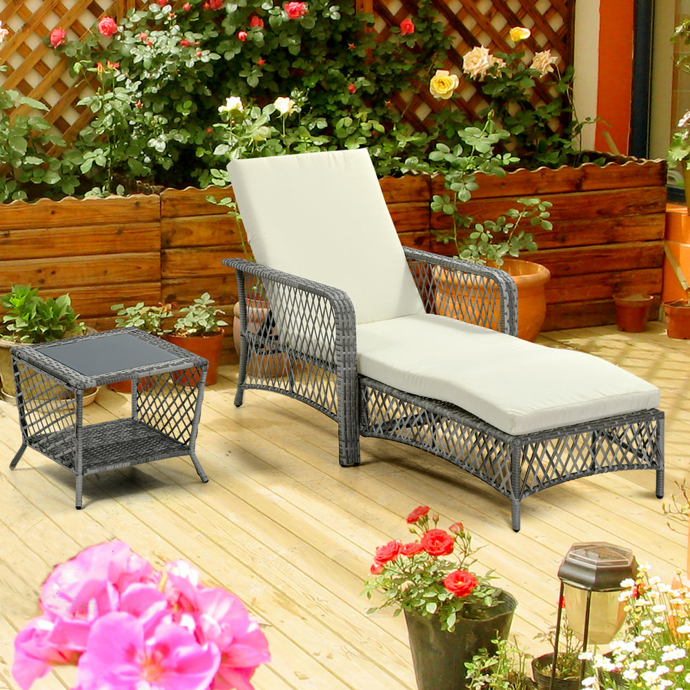 Ensemble de jardin 2 pièces en résine tressée avec coussins, blanc crème