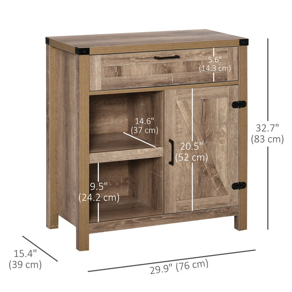 Rustic-style storage sideboard with barn doors, light oak finish