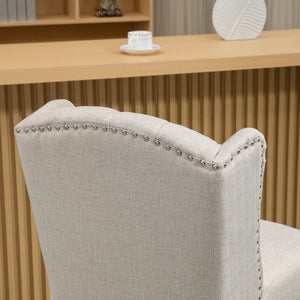 Lot de 2 tabourets de bar, rembourrés avec dossier clouté et repose-pieds, beige