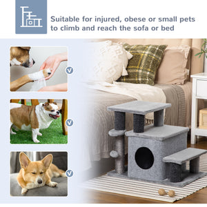 Cat stairs with scratching posts and ball toy, grey