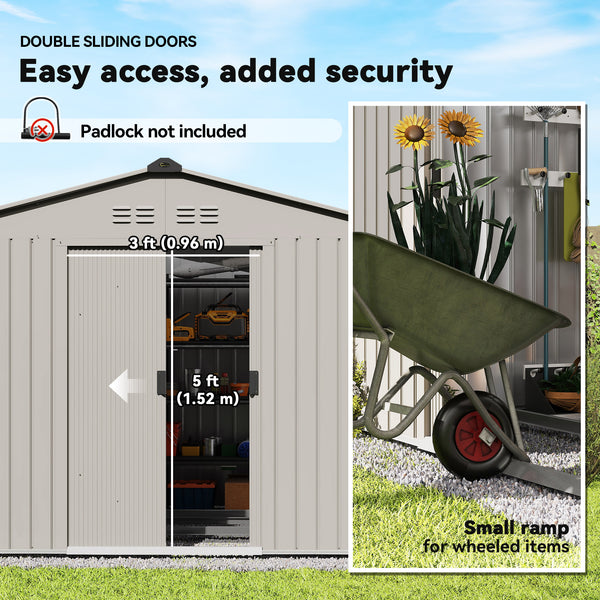 Garden shed with foundation kit and double door, grey