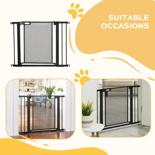 Barrière en métal avec porte à fermeture automatique et double verrouillage, noire