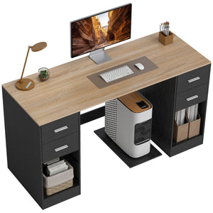 Desk with 4 reversible drawers and mobile PC stand, black