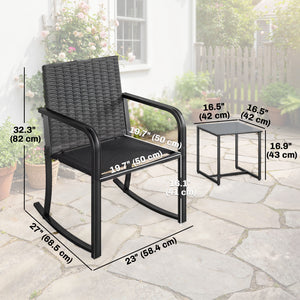 3-Piece Rocking Bistro Set with Cushions and Glass Top Coffee Table, Cream