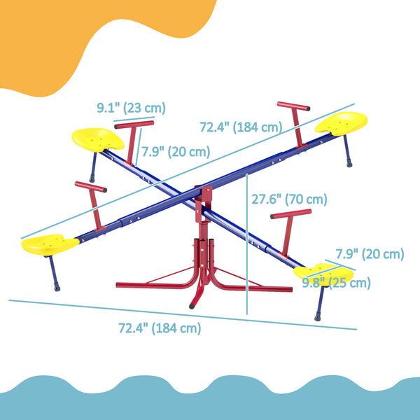Balançoire à bascule en métal pour enfants, 4 places