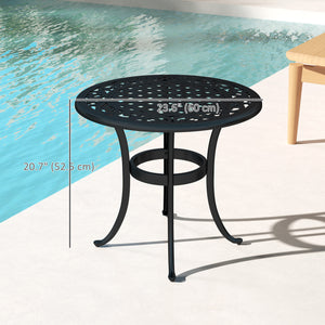 Ф23.6" Round Outdoor Side Table, Cast Aluminum Frame Patio Coffee Side Desk for Patio, Garden, Balcony, Black