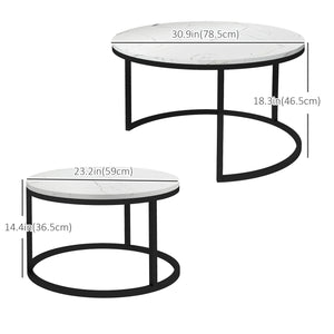 Lot de 2 tables basses modernes avec base en métal, imitation marbre blanc