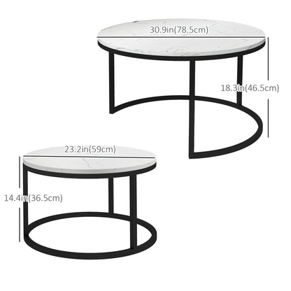 Lot de 2 tables basses modernes avec base en métal, imitation marbre blanc