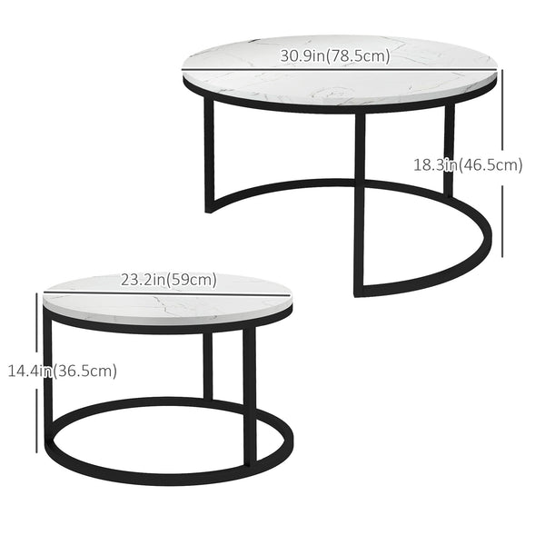 Lot de 2 tables basses modernes avec base en métal, imitation marbre blanc