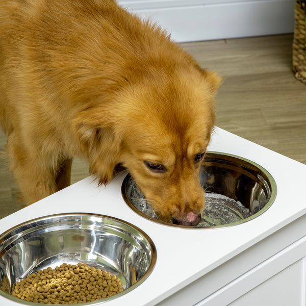 Raised Dog Bowls with Storage Drawer for Large Dogs, White