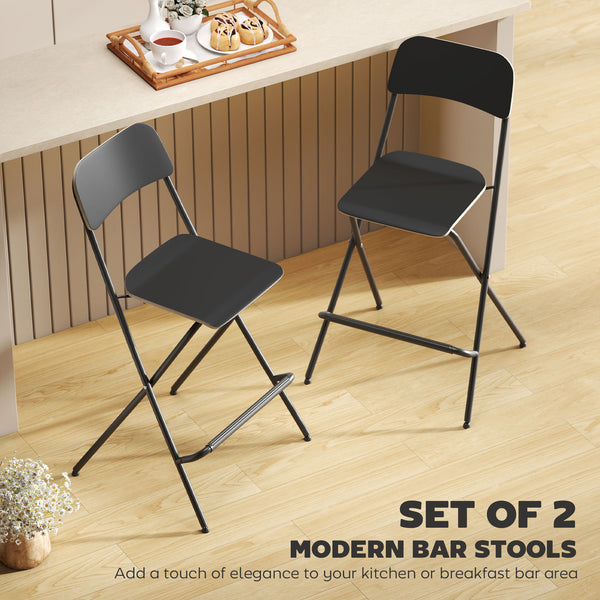 Set of 2 folding bar stools, black