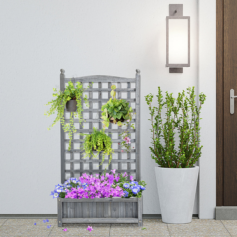 Raised planter with trellis for climbing plants, grey