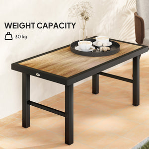 Table d'appoint d'extérieur avec plateau imitation bois, cadre en métal pour jardin, marron