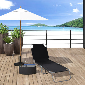 Folding chaise lounge with adjustable backrest and breathable mesh fabric, black