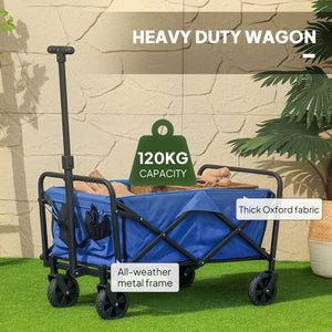 Collapsible Folding Garden Cart, Heavy Duty Lawn Wagon with Universal Wheels and Adjustable Handle, Blue