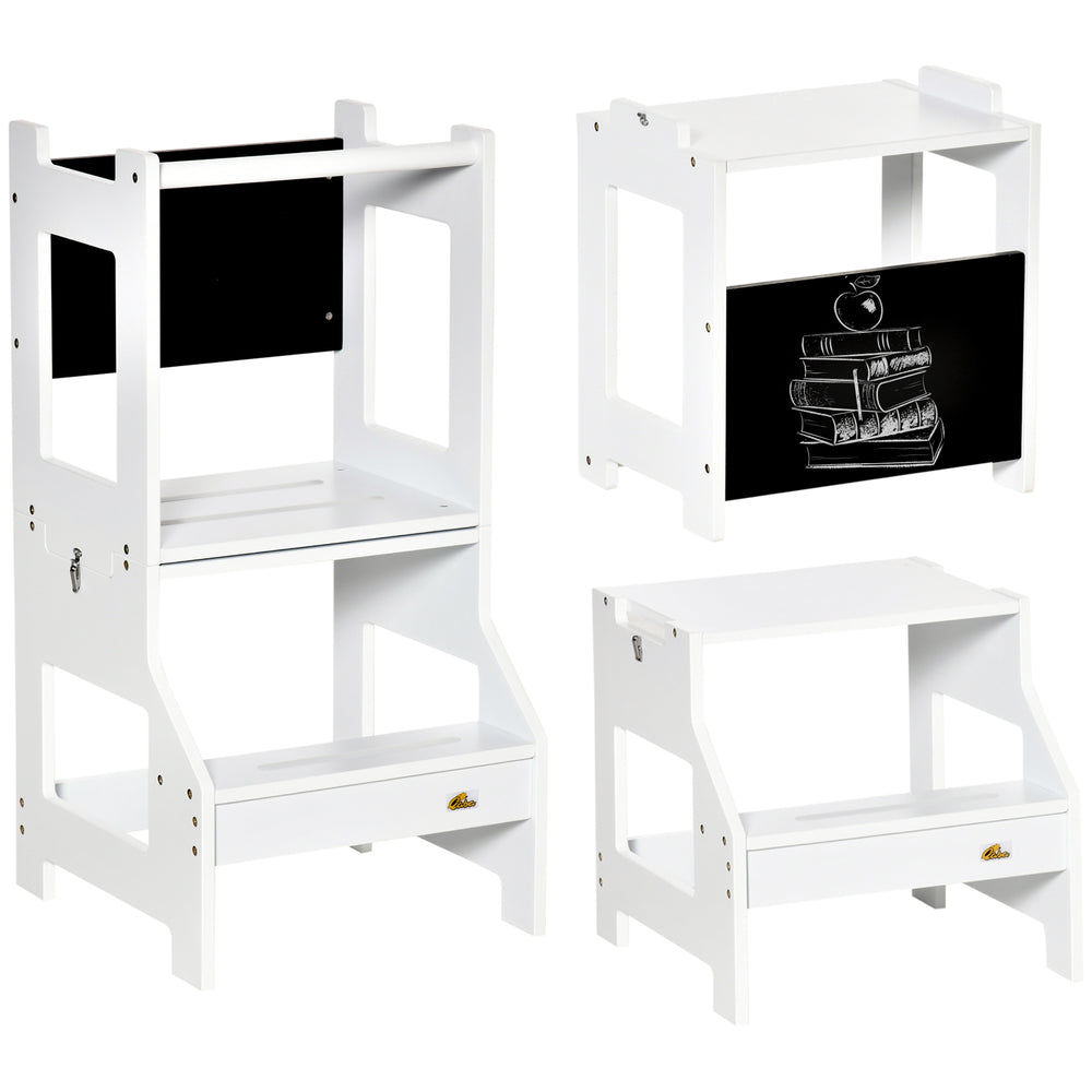 Marchepied 2 en 1 convertible pour tout-petits, blanc