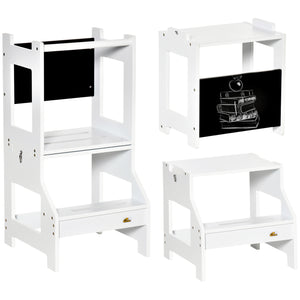 Marchepied 2 en 1 convertible pour tout-petits, blanc