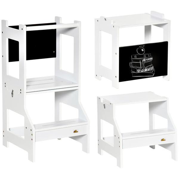 Marchepied 2 en 1 convertible pour tout-petits, blanc