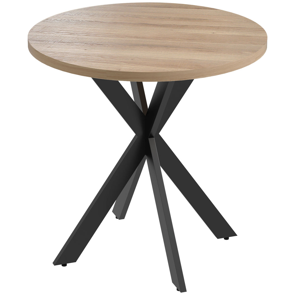 Contemporary 29 in. round dining table with steel legs, brown