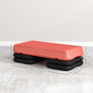Stepper d'aérobic réglable, 3 niveaux avec rehausseurs 4", 6", 8", rouge