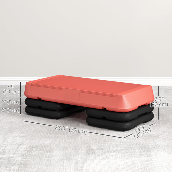 Stepper d'aérobic réglable, 3 niveaux avec rehausseurs 4", 6", 8", rouge