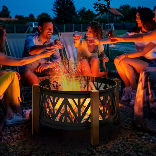 Outsunny 31" Outdoor Fire Pit, 2 in 1 with Lid, BBQ and Poker, for Garden and Camping, Black 
