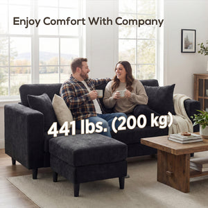 Canapé en L avec méridienne modulable, pieds en bois, noir