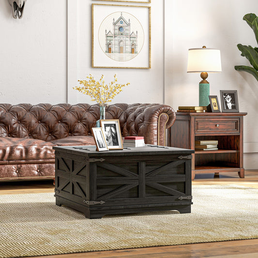 Table basse Farmhousemavec couvercles rabattables, compartiment de rangement dissimulé, noire