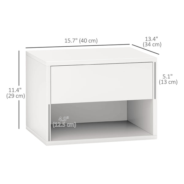 Lot de 2 tables de chevet flottantes, fixation murale avec tiroir, blanc