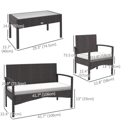 Ensemble de meubles de jardin 4 pièces avec canapé causeuse, blanc