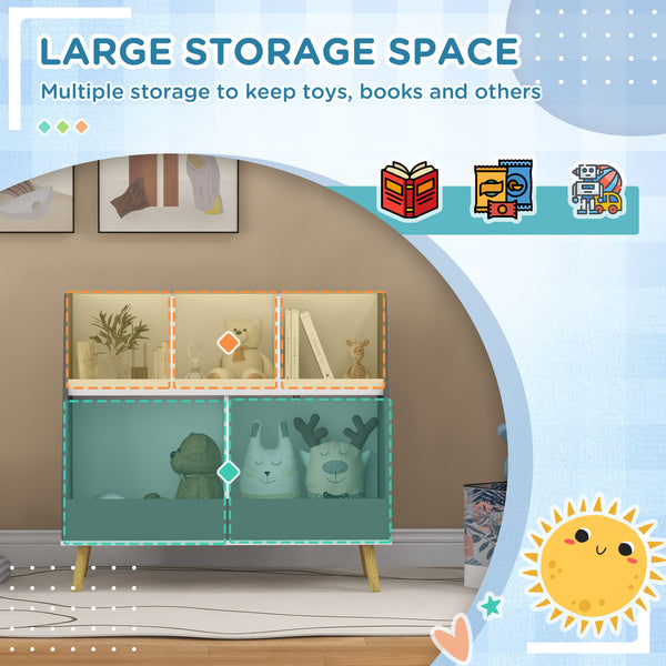 2-Tier Toy Storage with 5 Compartments for Kids' Bedroom and Playroom, Gray