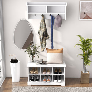 Ensemble porte-manteau et banc à chaussures, blanc