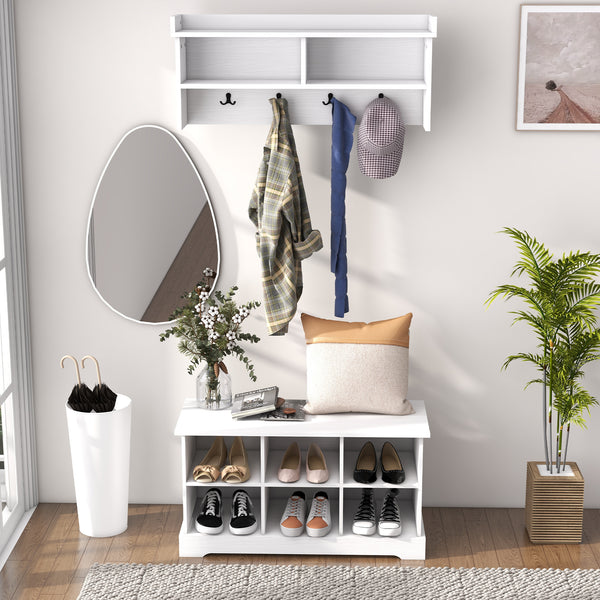 Ensemble porte-manteau et banc à chaussures, blanc