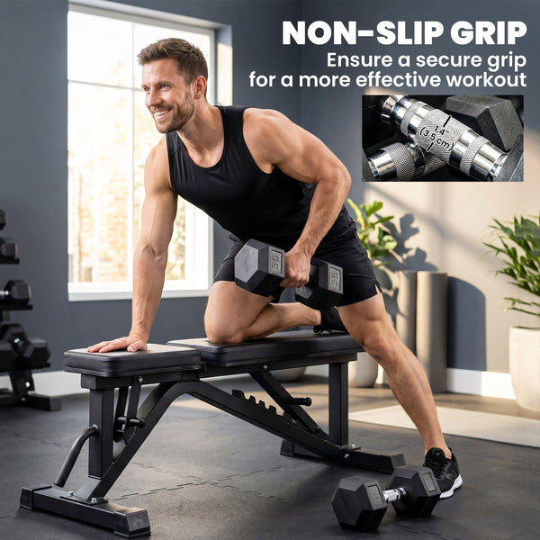Ensemble de 2 haltères hexagonaux de 35 lb avec revêtement en caoutchouc – Noir