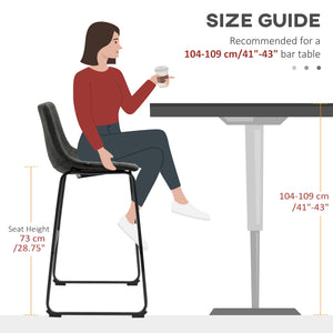 Set of 2 vintage style bar stools in faux leather, dark grey.