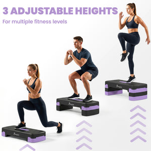 Plateforme de step aérobique réglable en hauteur (4", 6"/8"), avec rehausseurs, violet