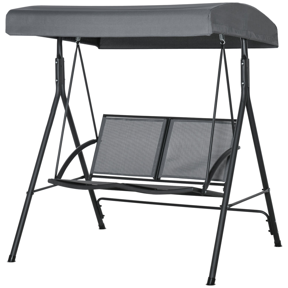 2-Seat Patio Swing Chair, Outdoor Porch Swing Glider w/ Tilting Canopy and Weather Resistant Steel Frame, Dark Grey