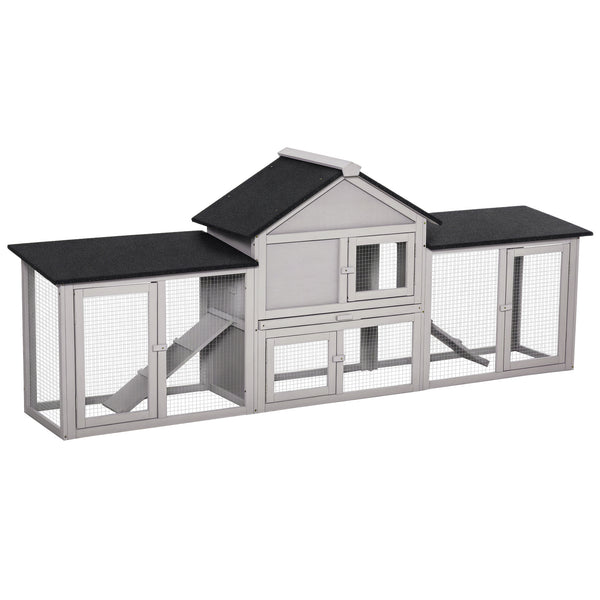 Wooden hutch with double run and sliding ramps