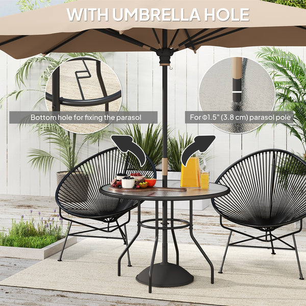 39.4" Round Garden Table with Umbrella Hole, Glass Top and Steel Frame