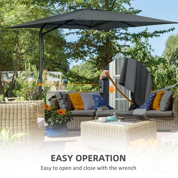 Parasol déporté de 8 pieds avec base en croix, gris foncé