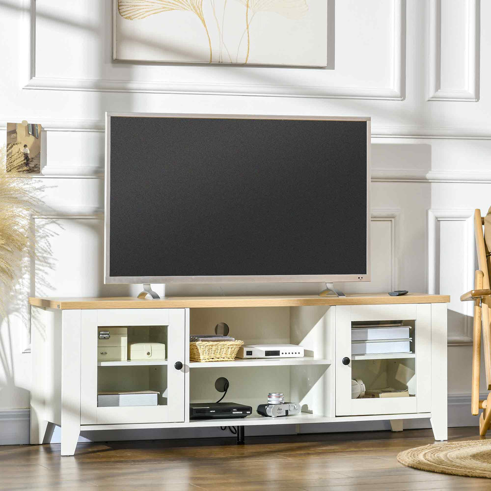 Meuble TV cheminée pour téléviseurs jusqu'à 60 pouces, blanc et chêne