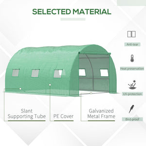 Green tunnel greenhouse with zip-up door and 6 mesh windows