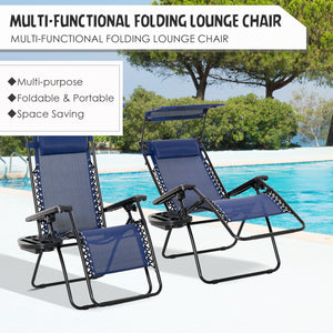 Ensemble de 2 chaises pliables avec auvent zéro gravité, bleu