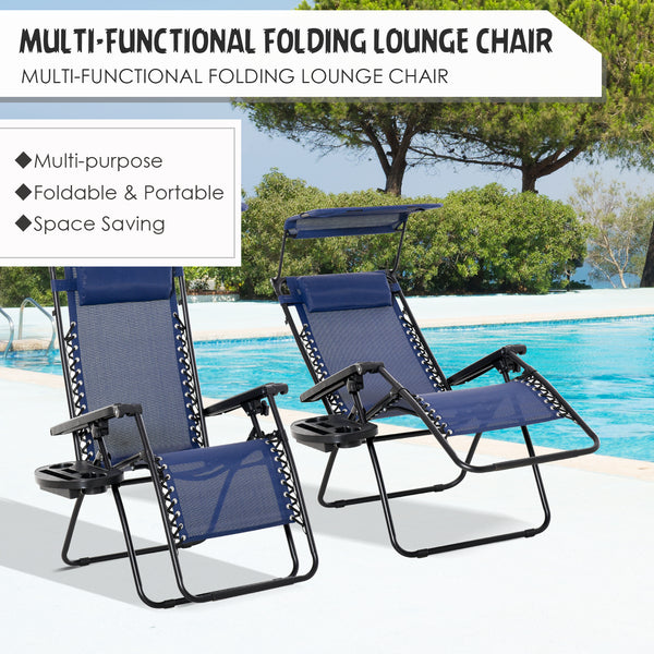 Ensemble de 2 chaises pliables avec auvent zéro gravité, bleu