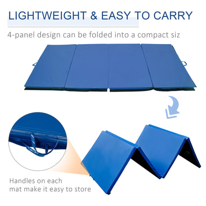 Tapis de gymnastique pliable 1,22 m x 2,42 m x 5 cm, avec poignées de transport, pour yoga, MMA, arts martiaux, étirements et exercices de base, bleu foncé
